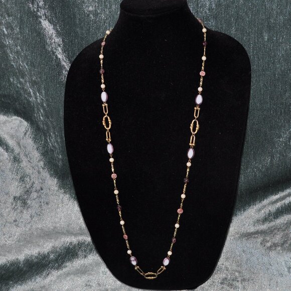 RARE Vintage DE WAN ITALY Necklace Gold Tone Signed Single Stand 37" - Picture 1 of 15